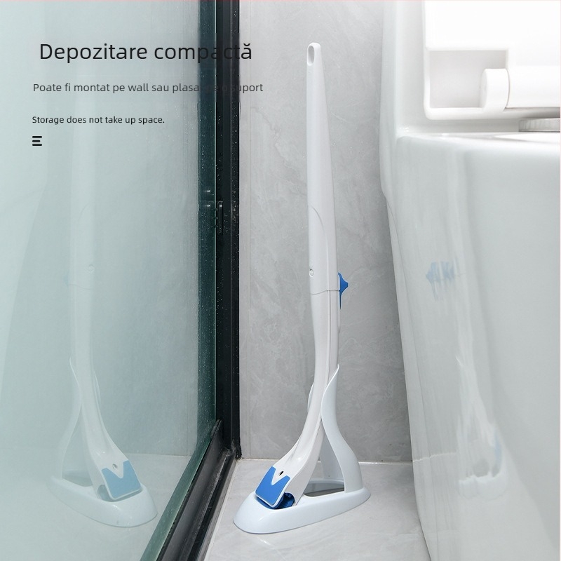 Set de perie pentru toaleta de unică folosință, mâner lung, cap de schimb, fără unghiuri moarte, construcție din plastic.