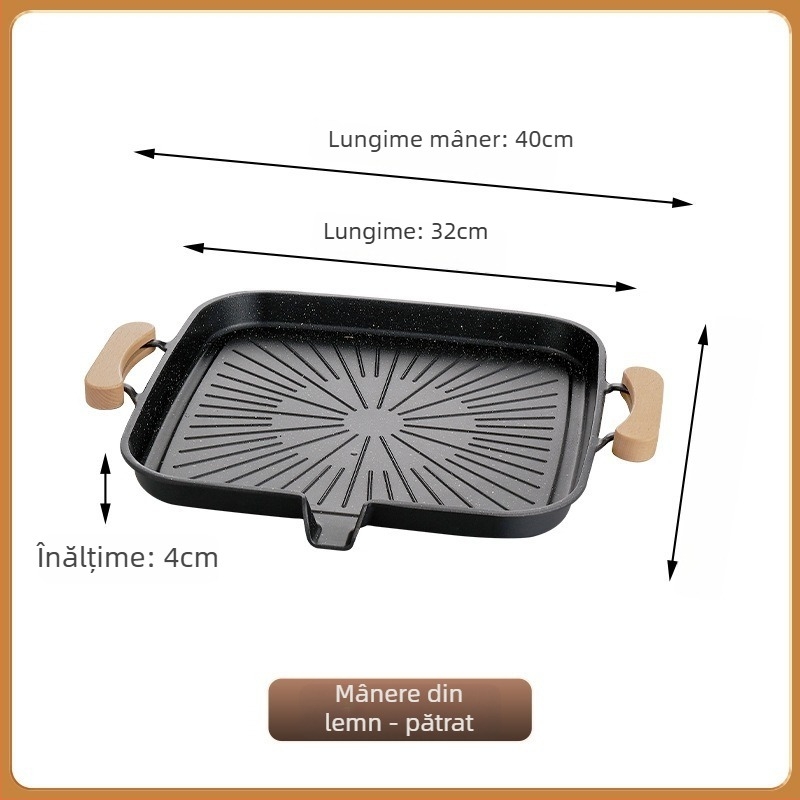 Tigaie BBQ outdoor, din aliaj, rotundă, stil Coreean - multifuncțională, portabilă, ușor de curățat, antiaderent
