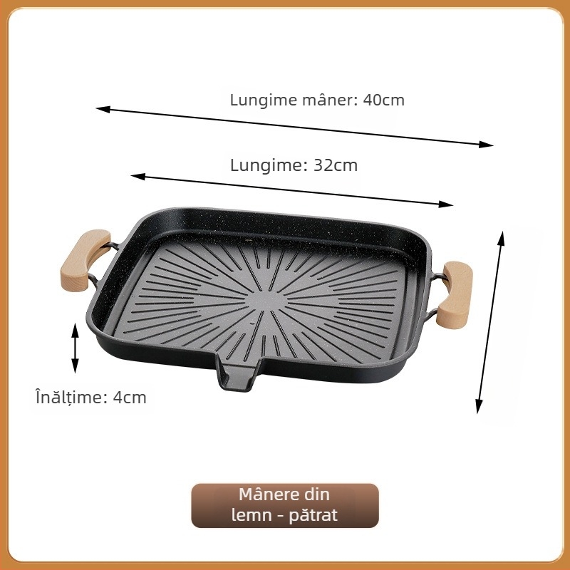 Tigaie BBQ outdoor, din aliaj, rotundă, stil Coreean - multifuncțională, portabilă, ușor de curățat, antiaderent