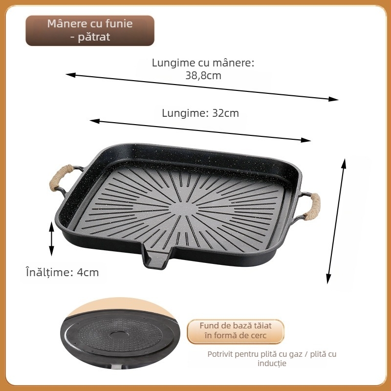 Tigaie BBQ outdoor, din aliaj, rotundă, stil Coreean - multifuncțională, portabilă, ușor de curățat, antiaderent