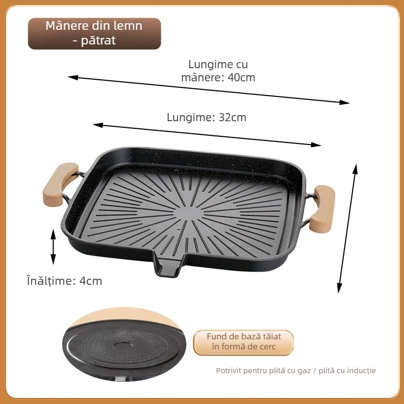 Tigaie BBQ outdoor, din aliaj, rotundă, stil Coreean - multifuncțională, portabilă, ușor de curățat, antiaderent