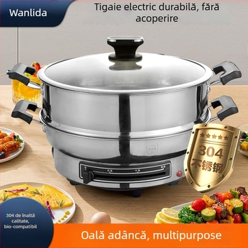 Tigaie electrică din oțel inoxidabil, 1500W, 220V, potrivită pentru 6+ porții.