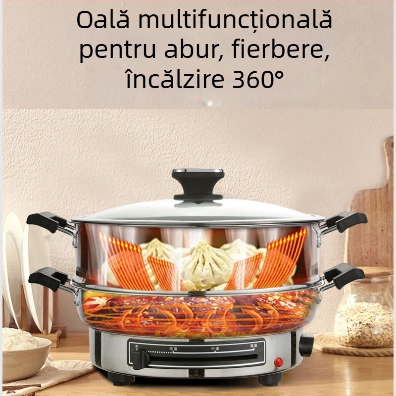 Tigaie electrică din oțel inoxidabil, 1500W, 220V, potrivită pentru 6+ porții.