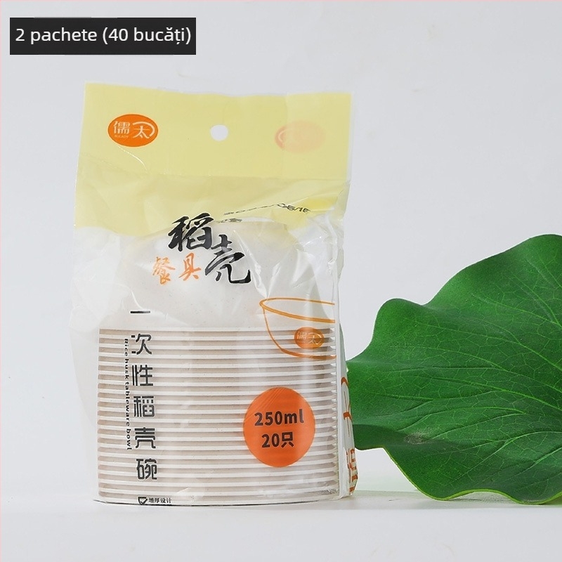 Vas de unică folosință din coajă de orez, plastic alimentar, îngroșat, rezistent la temperaturi înalte, 350 ml