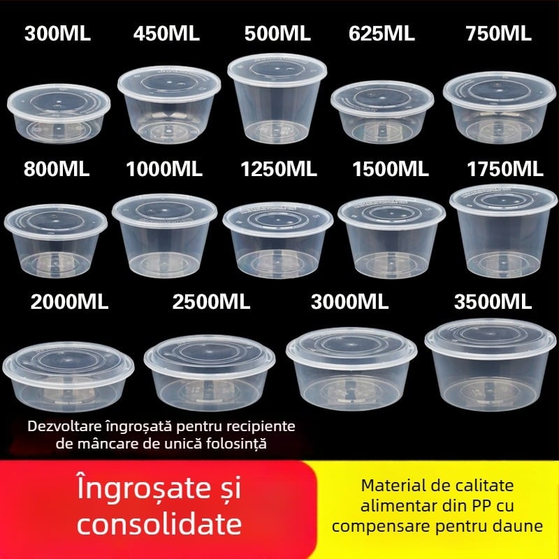 Bol rotund din plastic cu capac, transparent, pentru prânz la pachet