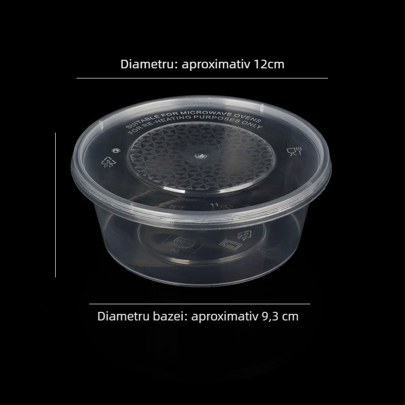 Bol rotund din plastic cu capac, transparent, pentru prânz la pachet