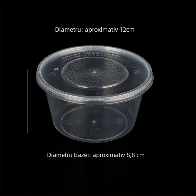 Bol rotund din plastic cu capac, transparent, pentru prânz la pachet