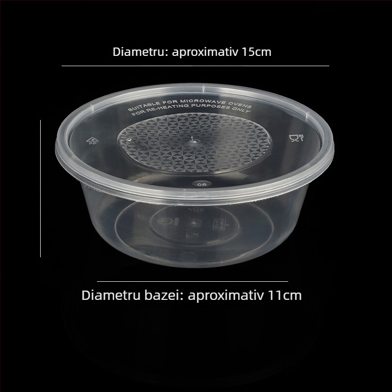 Bol rotund din plastic cu capac, transparent, pentru prânz la pachet