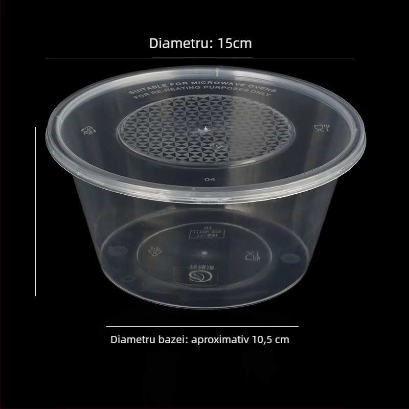 Bol rotund din plastic cu capac, transparent, pentru prânz la pachet