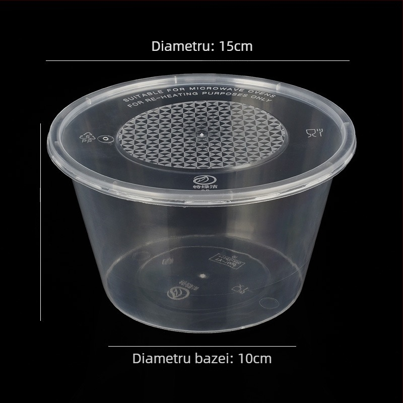 Bol rotund din plastic cu capac, transparent, pentru prânz la pachet