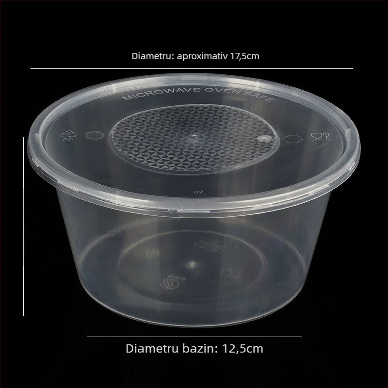 Bol rotund din plastic cu capac, transparent, pentru prânz la pachet