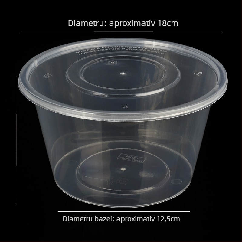 Bol rotund din plastic cu capac, transparent, pentru prânz la pachet