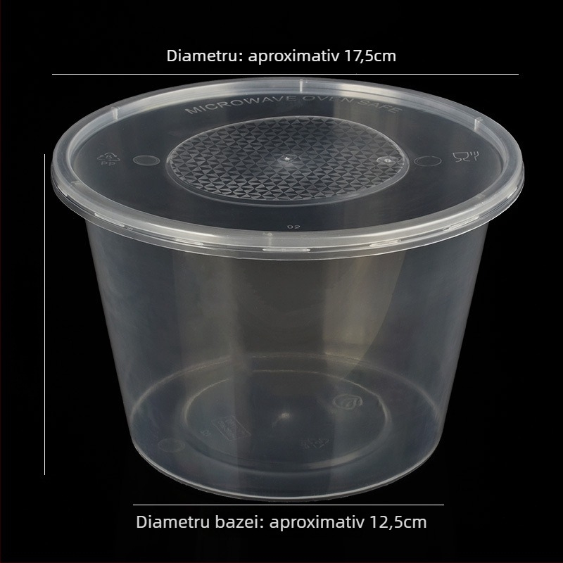 Bol rotund din plastic cu capac, transparent, pentru prânz la pachet