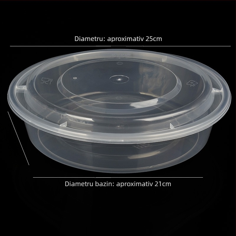 Bol rotund din plastic cu capac, transparent, pentru prânz la pachet