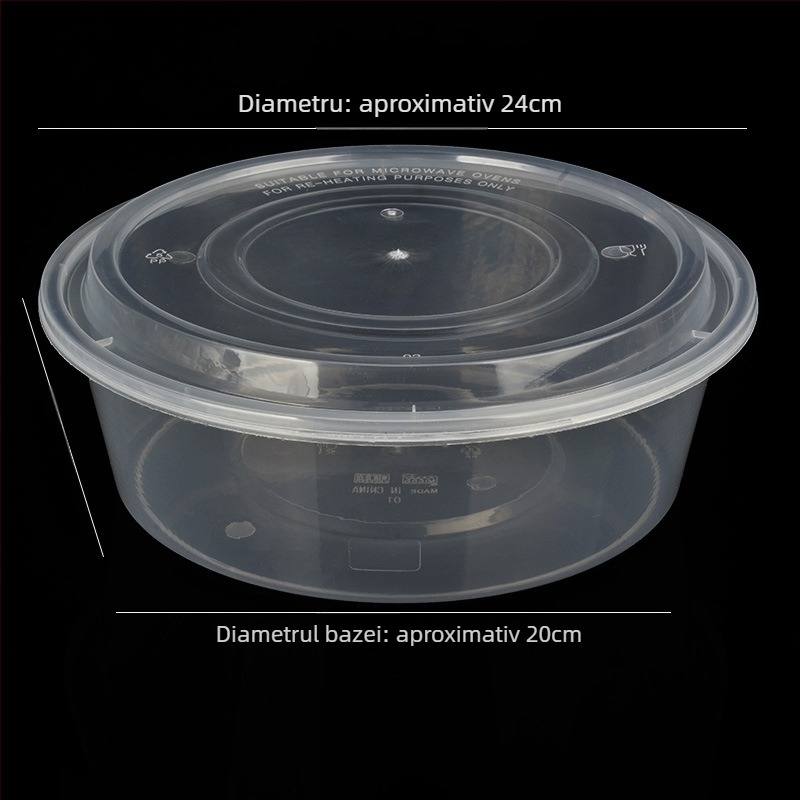 Bol rotund din plastic cu capac, transparent, pentru prânz la pachet
