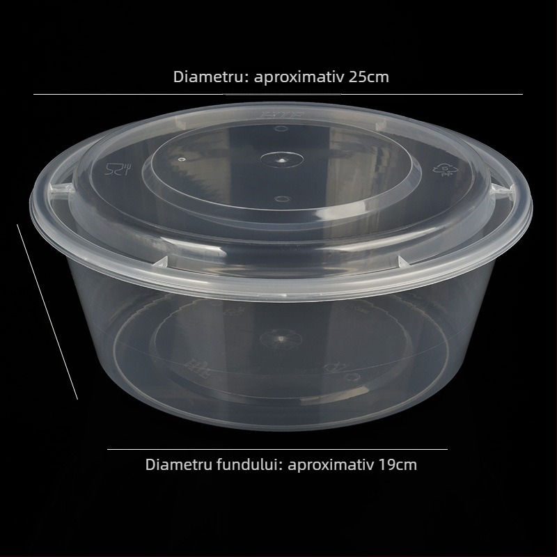 Bol rotund din plastic cu capac, transparent, pentru prânz la pachet