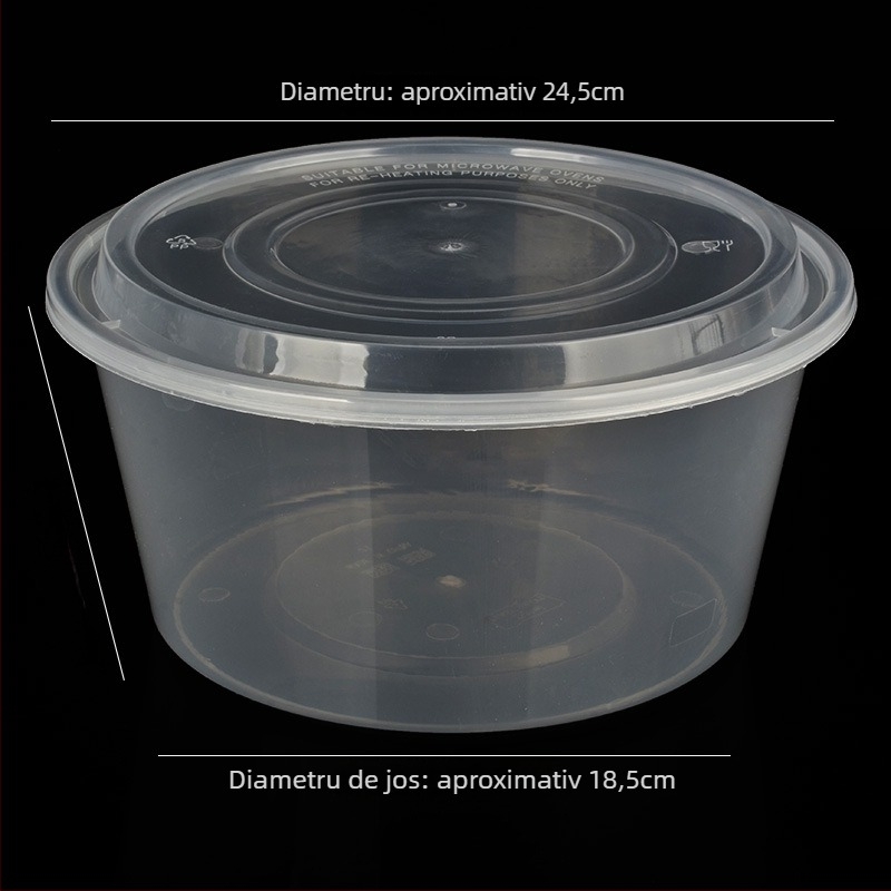 Bol rotund din plastic cu capac, transparent, pentru prânz la pachet