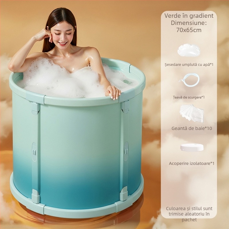 Cadă de baie pliabilă pentru adulți și copii - funcție masaj, menținerea temperaturii, PVC ecologic