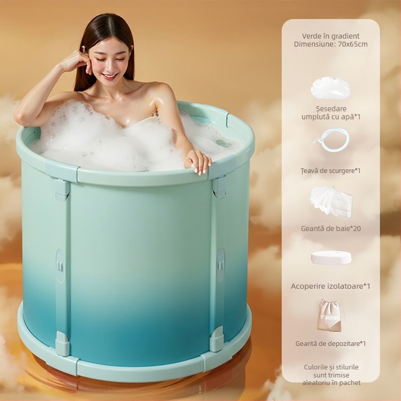 Cadă de baie pliabilă pentru adulți și copii - funcție masaj, menținerea temperaturii, PVC ecologic