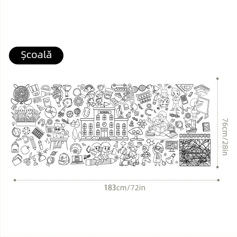 Față de masă de unică folosință pentru copii – DIY desen animat, masă de hârtie, stil poster pentru activități, potrivită pentru zile de naștere, Crăciun și Halloween