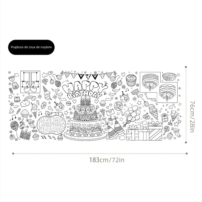 Față de masă de unică folosință pentru copii – DIY desen animat, masă de hârtie, stil poster pentru activități, potrivită pentru zile de naștere, Crăciun și Halloween