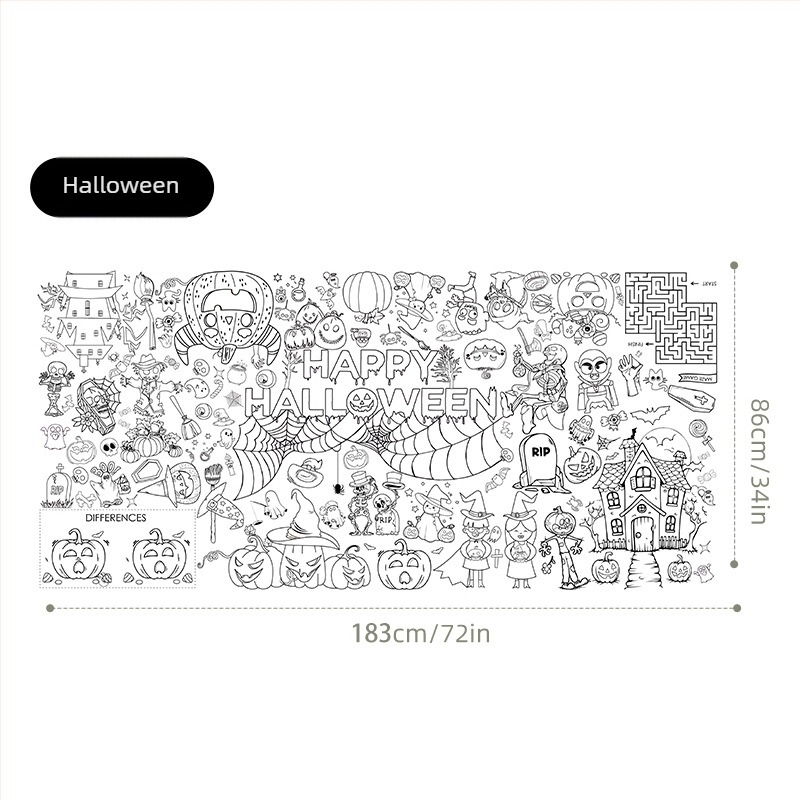 Față de masă de unică folosință pentru copii – DIY desen animat, masă de hârtie, stil poster pentru activități, potrivită pentru zile de naștere, Crăciun și Halloween