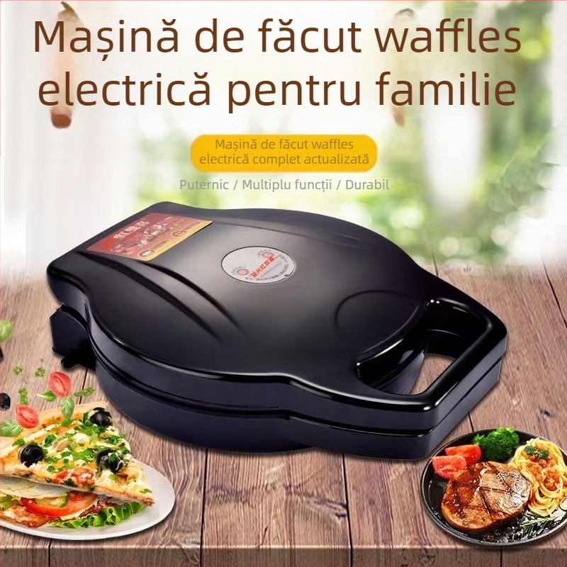 Tigaie electrică pentru clătite, încălzire dublă, diametru 28–32 cm, putere 1200–1500 W, control cu buton