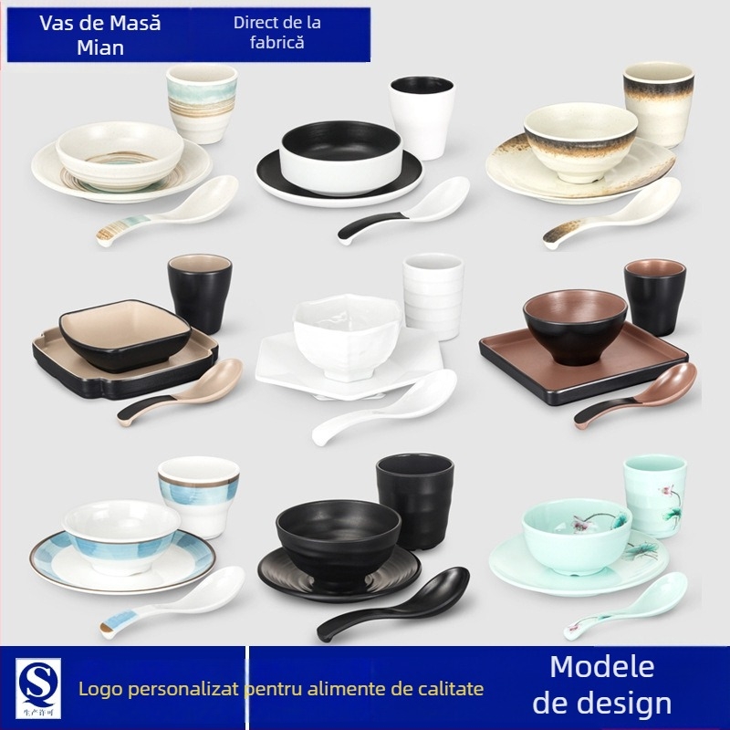 Set de veselă melamină patru piese pentru restaurante hot pot – rezistent la căderi, modele multiple, suprafață cu autocolant, logo tipărit