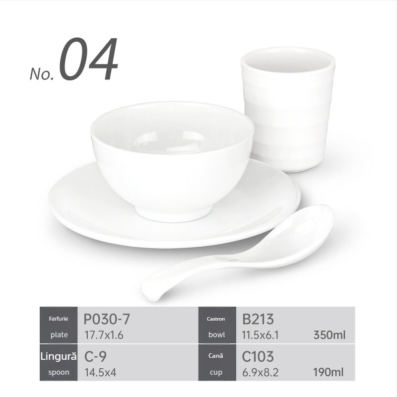 Set de veselă melamină patru piese pentru restaurante hot pot – rezistent la căderi, modele multiple, suprafață cu autocolant, logo tipărit