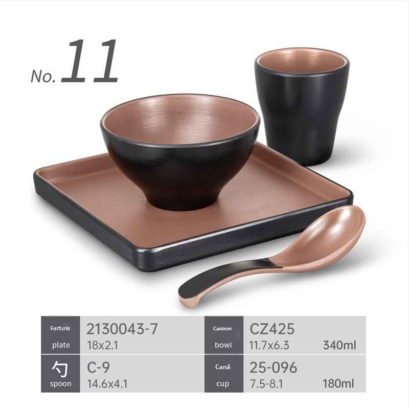 Set de veselă melamină patru piese pentru restaurante hot pot – rezistent la căderi, modele multiple, suprafață cu autocolant, logo tipărit