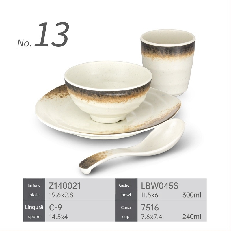 Set de veselă melamină patru piese pentru restaurante hot pot – rezistent la căderi, modele multiple, suprafață cu autocolant, logo tipărit