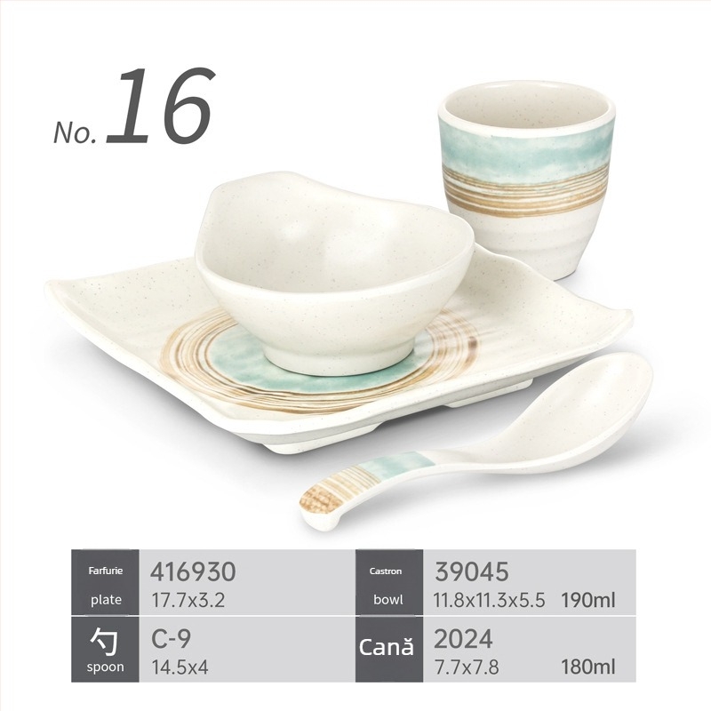 Set de veselă melamină patru piese pentru restaurante hot pot – rezistent la căderi, modele multiple, suprafață cu autocolant, logo tipărit