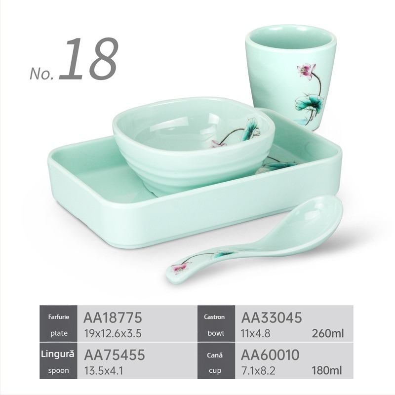 Set de veselă melamină patru piese pentru restaurante hot pot – rezistent la căderi, modele multiple, suprafață cu autocolant, logo tipărit