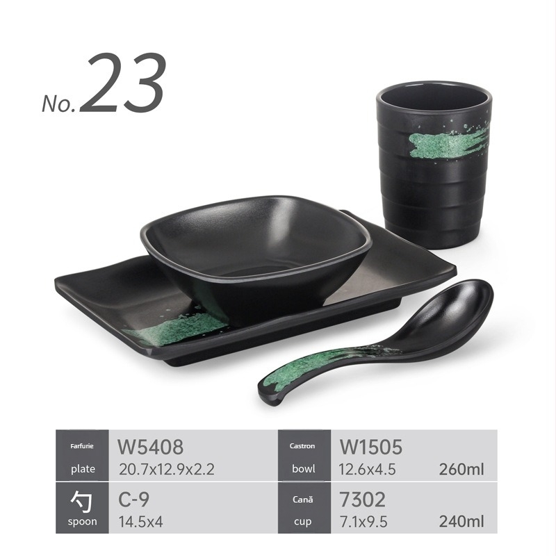 Set de veselă melamină patru piese pentru restaurante hot pot – rezistent la căderi, modele multiple, suprafață cu autocolant, logo tipărit