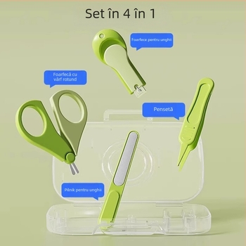 Set unghii pentru bebeluți – oțel inoxidabil, deschidere înclinată, forceps pentru șanțul unghiei, sigur pentru copii, marcă Friendly