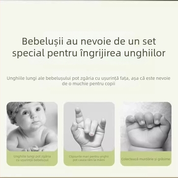 Set unghii pentru bebeluți – oțel inoxidabil, deschidere înclinată, forceps pentru șanțul unghiei, sigur pentru copii, marcă Friendly