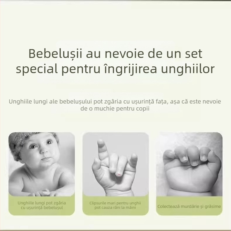 Set unghii pentru bebeluți – oțel inoxidabil, deschidere înclinată, forceps pentru șanțul unghiei, sigur pentru copii, marcă Friendly