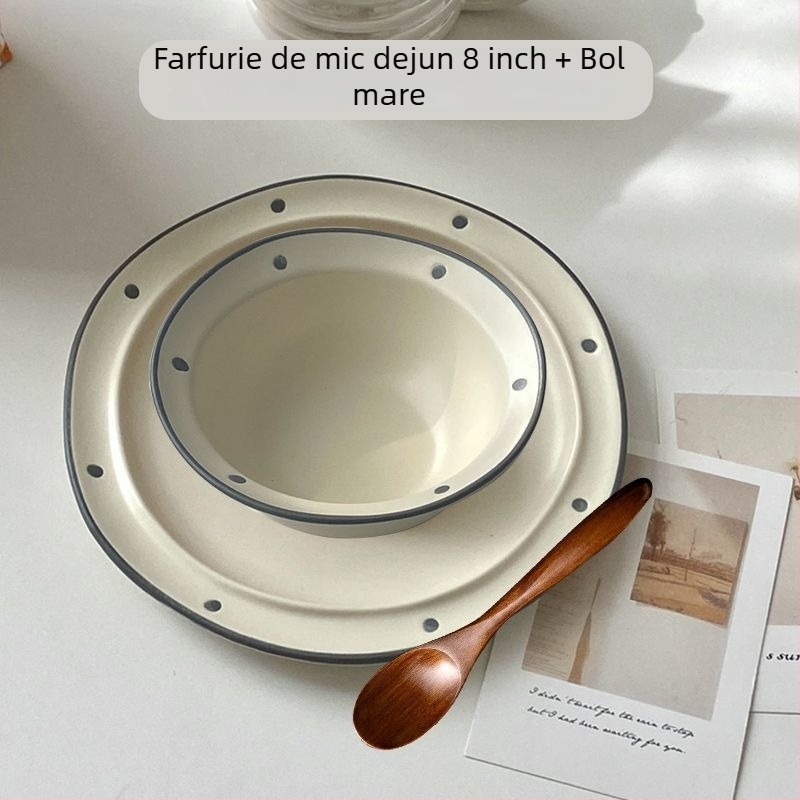 Farfurie de mic dejun, formă ovală, ceramică, monocromă, stil modern simplu, acoperire cu pulverizare