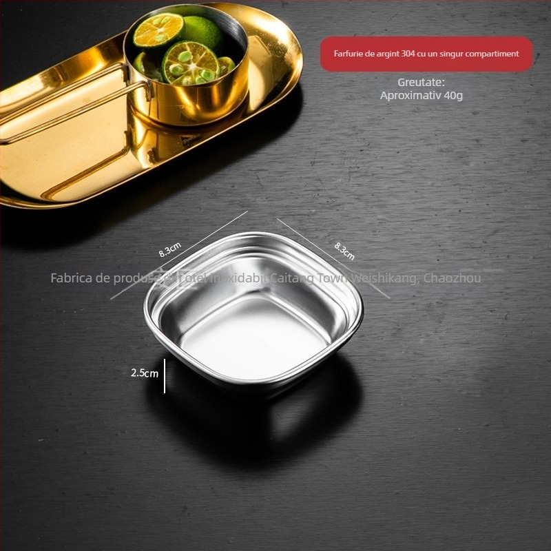 Farfurie pentru sosuri din oțel inoxidabil 304, rotundă, suprafață electroplacată, design monocrom, stil nou chinezesc
