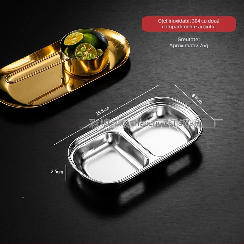 Farfurie pentru sosuri din oțel inoxidabil 304, rotundă, suprafață electroplacată, design monocrom, stil nou chinezesc