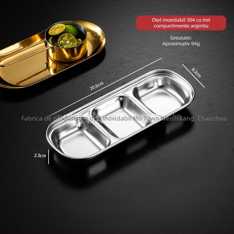 Farfurie pentru sosuri din oțel inoxidabil 304, rotundă, suprafață electroplacată, design monocrom, stil nou chinezesc