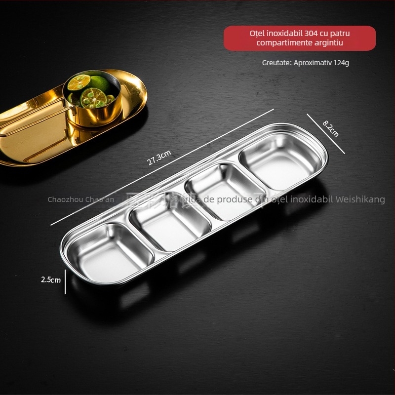 Farfurie pentru sosuri din oțel inoxidabil 304, rotundă, suprafață electroplacată, design monocrom, stil nou chinezesc