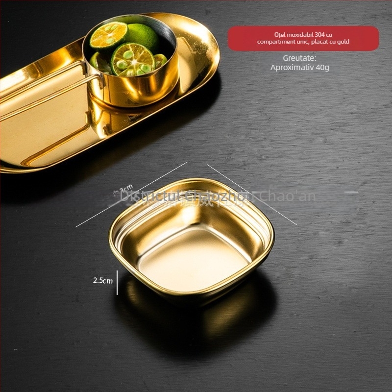 Farfurie pentru sosuri din oțel inoxidabil 304, rotundă, suprafață electroplacată, design monocrom, stil nou chinezesc