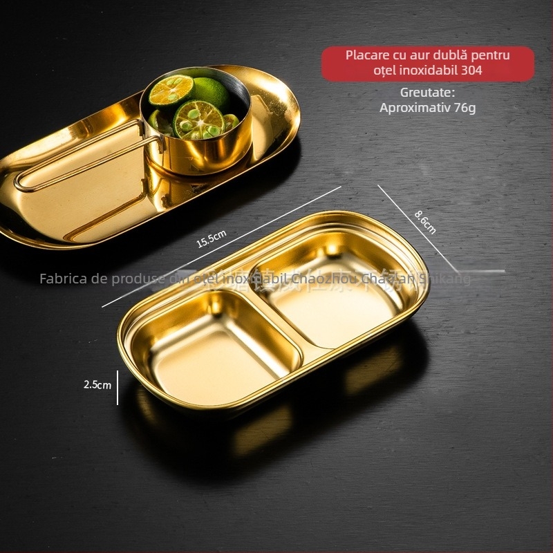 Farfurie pentru sosuri din oțel inoxidabil 304, rotundă, suprafață electroplacată, design monocrom, stil nou chinezesc