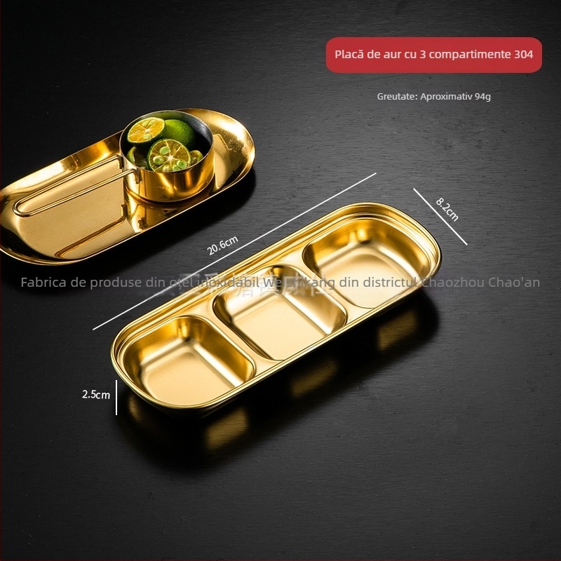 Farfurie pentru sosuri din oțel inoxidabil 304, rotundă, suprafață electroplacată, design monocrom, stil nou chinezesc