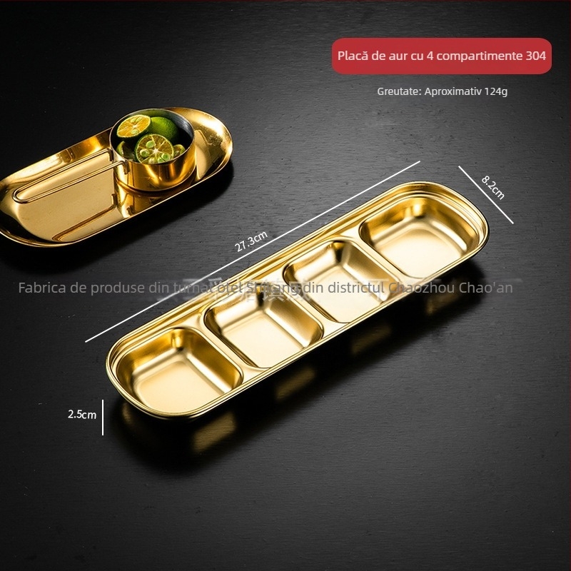 Farfurie pentru sosuri din oțel inoxidabil 304, rotundă, suprafață electroplacată, design monocrom, stil nou chinezesc
