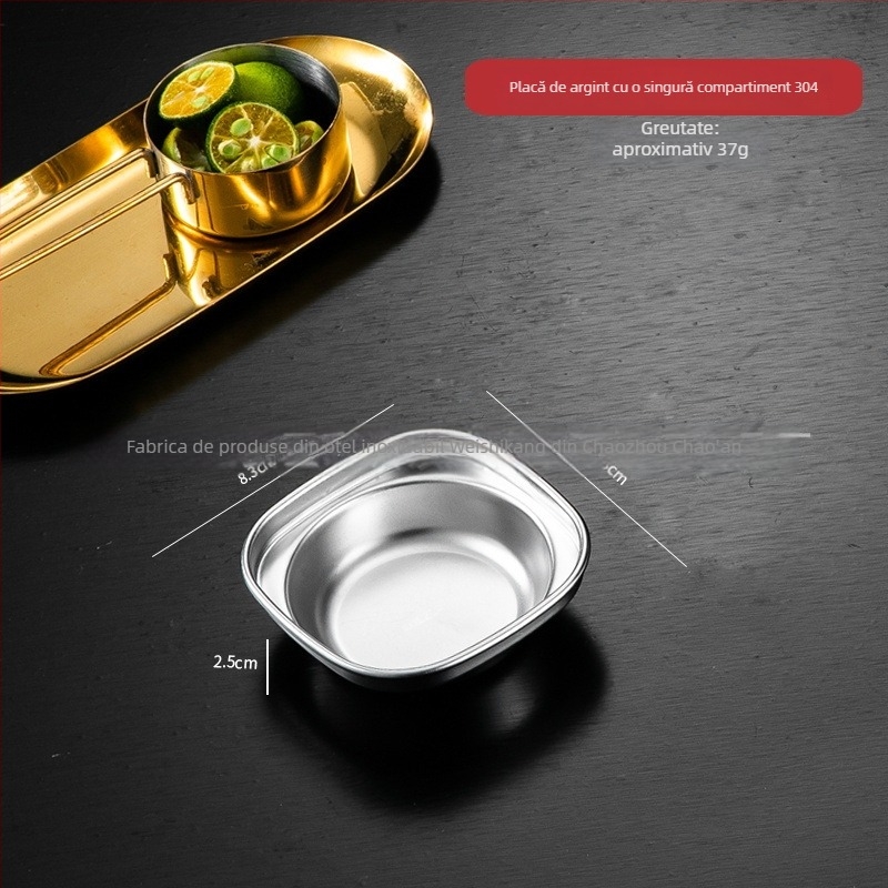 Farfurie pentru sosuri din oțel inoxidabil 304, rotundă, suprafață electroplacată, design monocrom, stil nou chinezesc