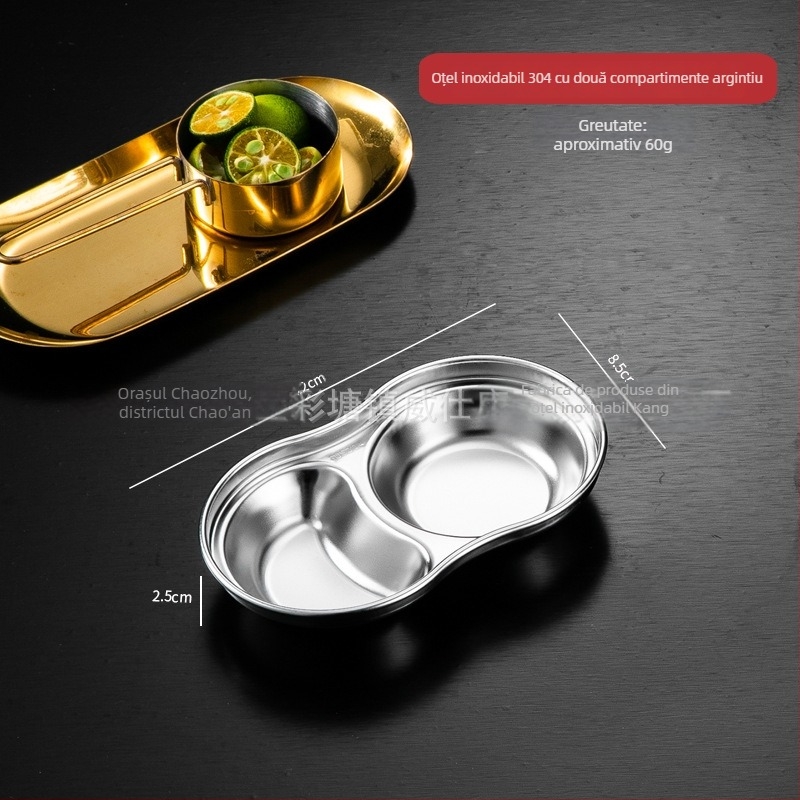 Farfurie pentru sosuri din oțel inoxidabil 304, rotundă, suprafață electroplacată, design monocrom, stil nou chinezesc