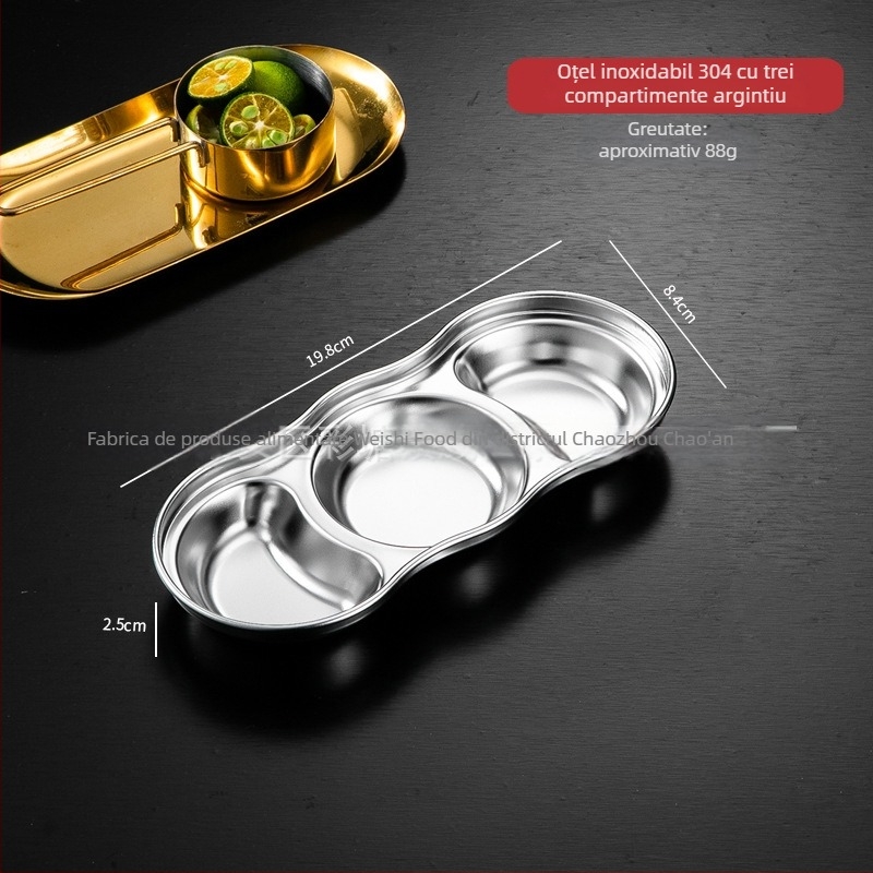 Farfurie pentru sosuri din oțel inoxidabil 304, rotundă, suprafață electroplacată, design monocrom, stil nou chinezesc