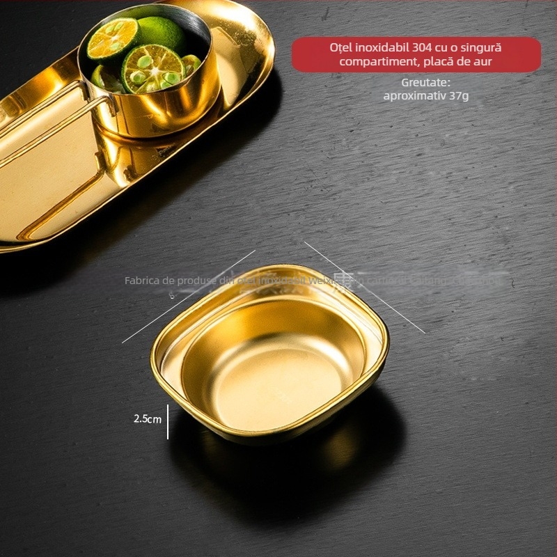 Farfurie pentru sosuri din oțel inoxidabil 304, rotundă, suprafață electroplacată, design monocrom, stil nou chinezesc